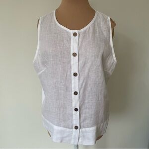 Inizio White Linen Cotton Sleeveless Button Up Vest Shirt Blouse EUC Size Medium